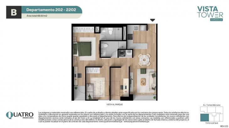Plano del modelo B del proyecto Vista Tower en Surquillo