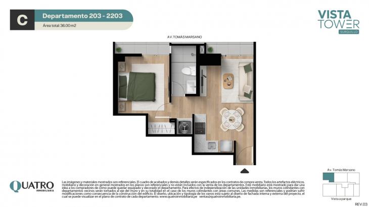 Plano del modelo C del proyecto Vista Tower en Surquillo