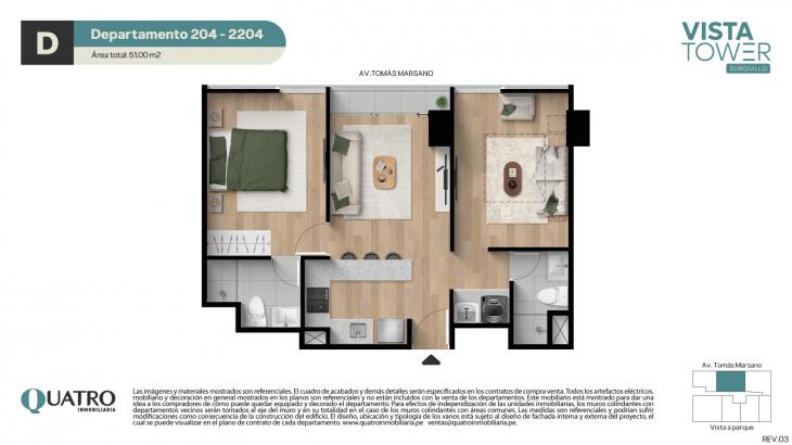 Plano del modelo D del proyecto Vista Tower en Surquillo
