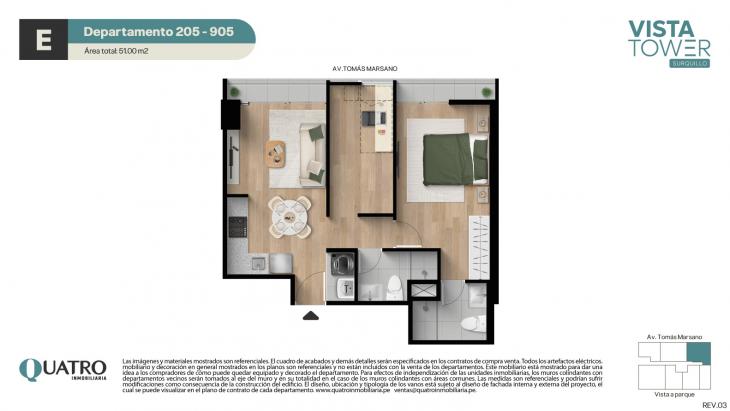 Plano del modelo E del proyecto Vista Tower en Surquillo