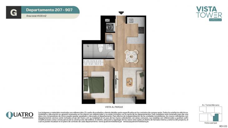Plano del modelo G del proyecto Vista Tower en Surquillo