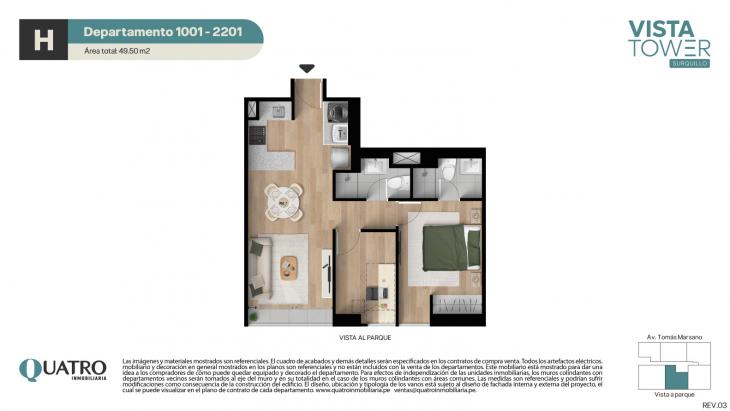 Plano del modelo H del proyecto Vista Tower en Surquillo