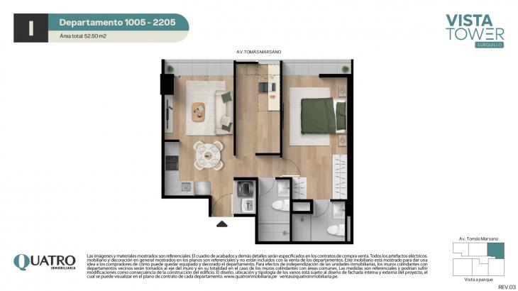 Plano del modelo I del proyecto Vista Tower en Surquillo