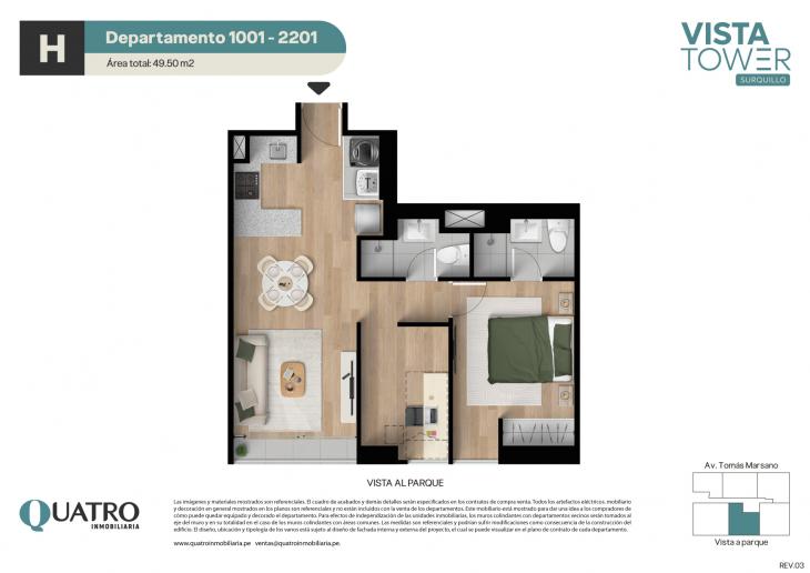 Plano del modelo H del proyecto Vista Tower en Surquillo