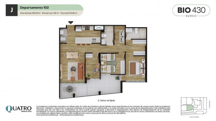 Plano del modelo J del proyecto BIO 430 en Santiago De Surco