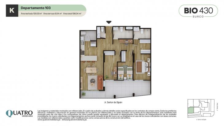 Plano del modelo K del proyecto BIO 430 en Santiago De Surco