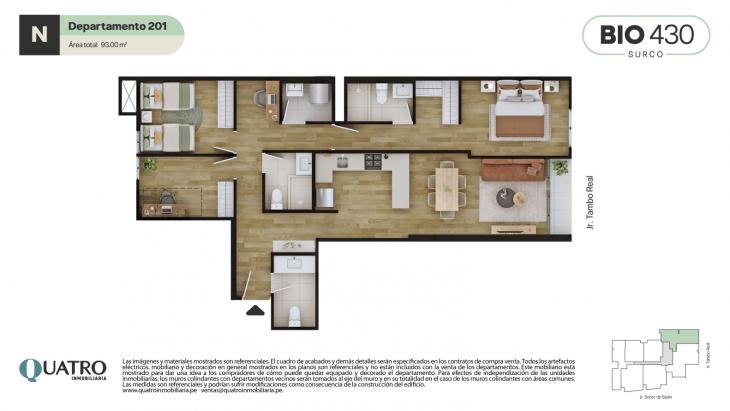Plano del modelo N del proyecto BIO 430 en Santiago De Surco