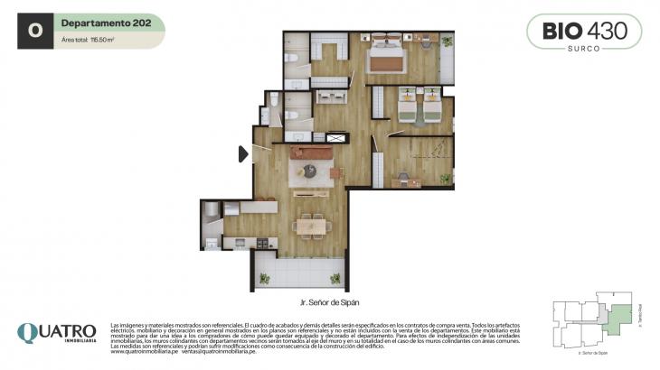 Plano del modelo O del proyecto BIO 430 en Santiago De Surco