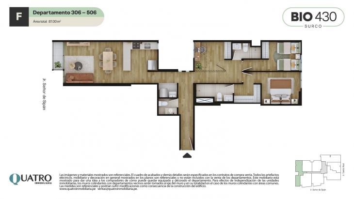 Plano del modelo F del proyecto BIO 430 en Santiago De Surco