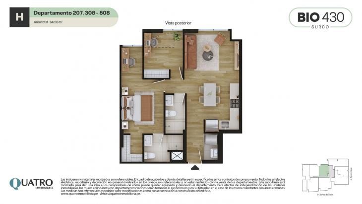 Plano del modelo H del proyecto BIO 430 en Santiago De Surco