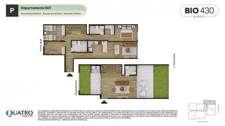 Plano del modelo P del proyecto BIO 430 en Santiago De Surco
