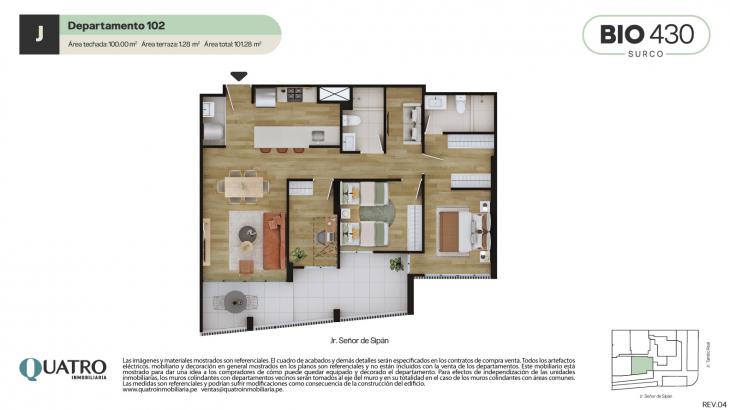 Plano del modelo J del proyecto BIO 430 en Santiago De Surco