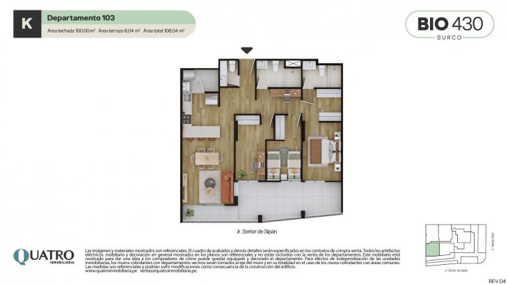 Plano del modelo K del proyecto BIO 430 en Santiago De Surco
