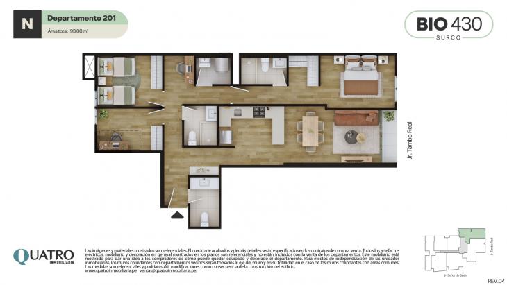 Plano del modelo N del proyecto BIO 430 en Santiago De Surco