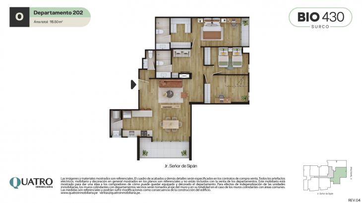 Plano del modelo O del proyecto BIO 430 en Santiago De Surco
