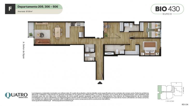 Plano del modelo F del proyecto BIO 430 en Santiago De Surco