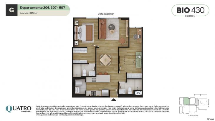 Plano del modelo G del proyecto BIO 430 en Santiago De Surco