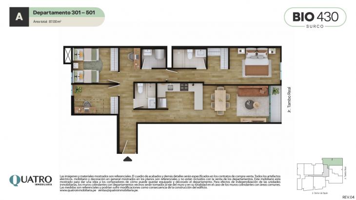 Plano del modelo A del proyecto BIO 430 en Santiago De Surco