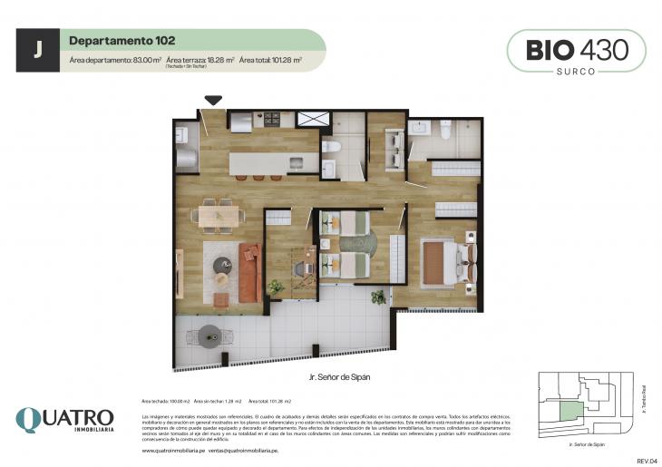 Plano del modelo J del proyecto Quatro | BIO 430 en Santiago De Surco