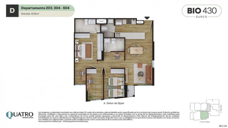 Plano del modelo D del proyecto Quatro | BIO 430 en Santiago De Surco