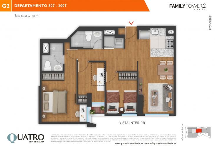 Plano del modelo G2 del proyecto Family Tower 2 en Breña