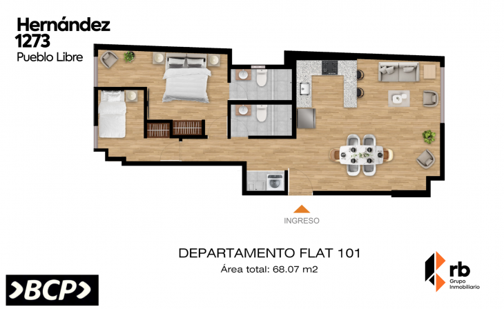 Plano del modelo TIPO A-101 del proyecto Hernández 1273 en Pueblo Libre
