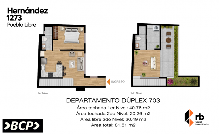 Plano del modelo TIPO D3 del proyecto Hernández 1273 en Pueblo Libre