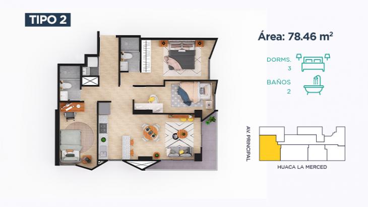 Plano del modelo Tipo 2 del proyecto MATE en Surquillo