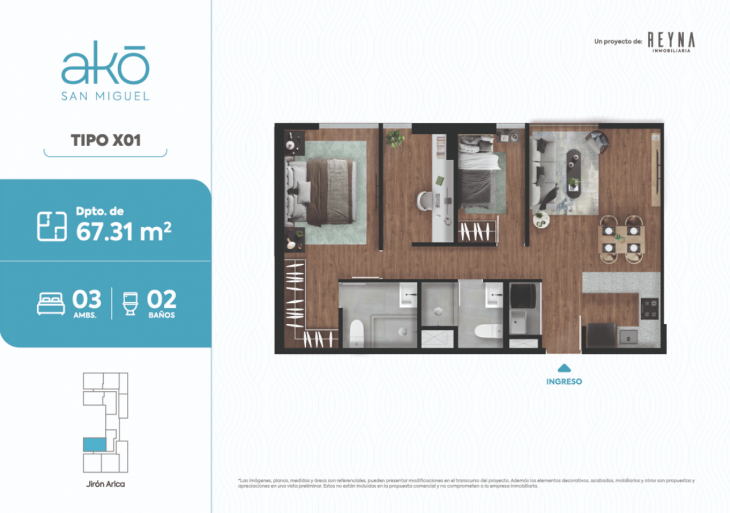 Plano del modelo Tipologia1 del proyecto AKO en San Miguel