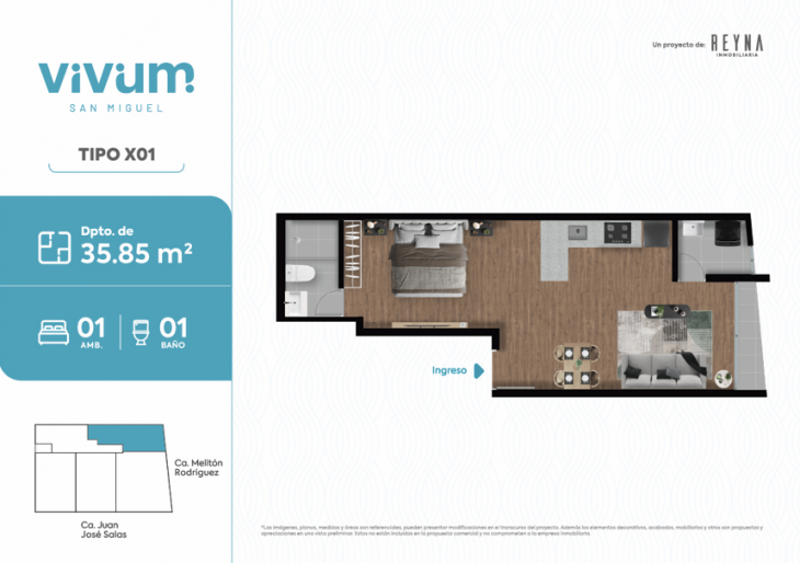 Plano del modelo Tipo 1 del proyecto Vivum en San Miguel