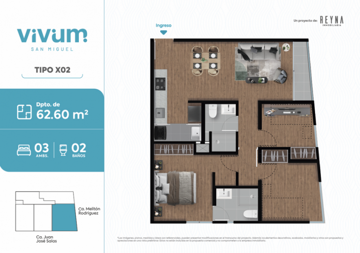 Plano del modelo Tipo 2 del proyecto Vivum en San Miguel
