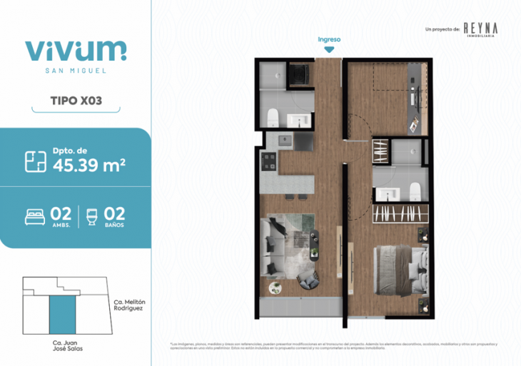 Plano del modelo Tipo 3 del proyecto Vivum en San Miguel