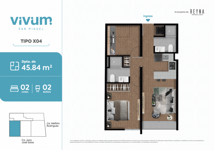 Plano del modelo Tipo 4 del proyecto Vivum en San Miguel