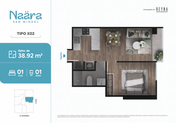 Plano del modelo TIPO 2 del proyecto NAÄRA en San Miguel
