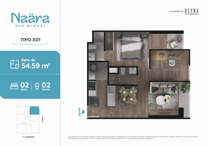 Plano del modelo TIPO 1 del proyecto NAÄRA en San Miguel