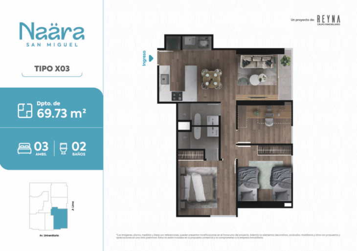 Plano del modelo TIPO 3 del proyecto NAÄRA en San Miguel