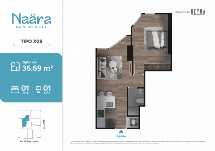 Plano del modelo TIPO 8 del proyecto NAÄRA en San Miguel