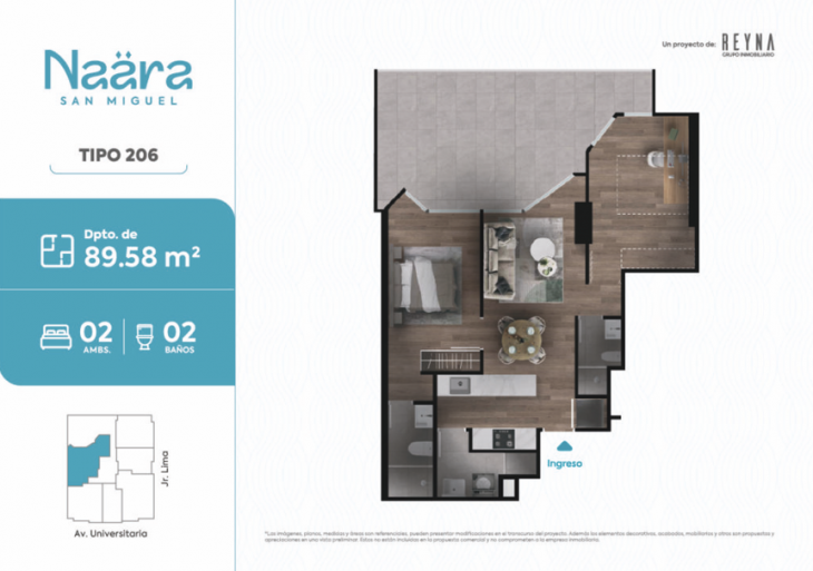 Plano del modelo TIPO 206 del proyecto NAÄRA en San Miguel