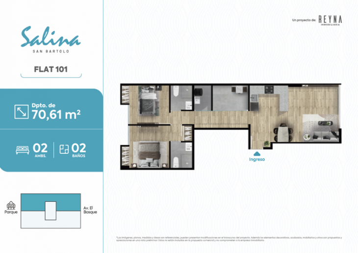 Plano del modelo TIPO 101 del proyecto Salina en San Bartolo