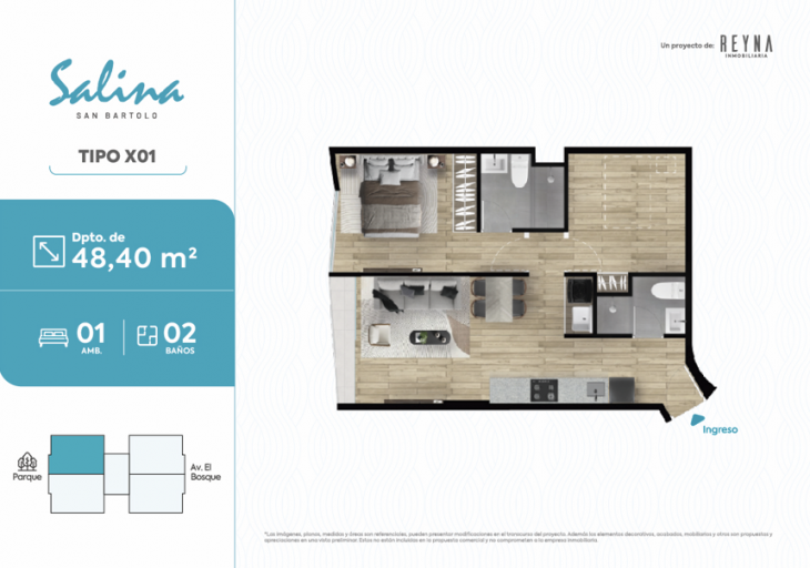 Plano del modelo TIPO X01 del proyecto Salina en San Bartolo