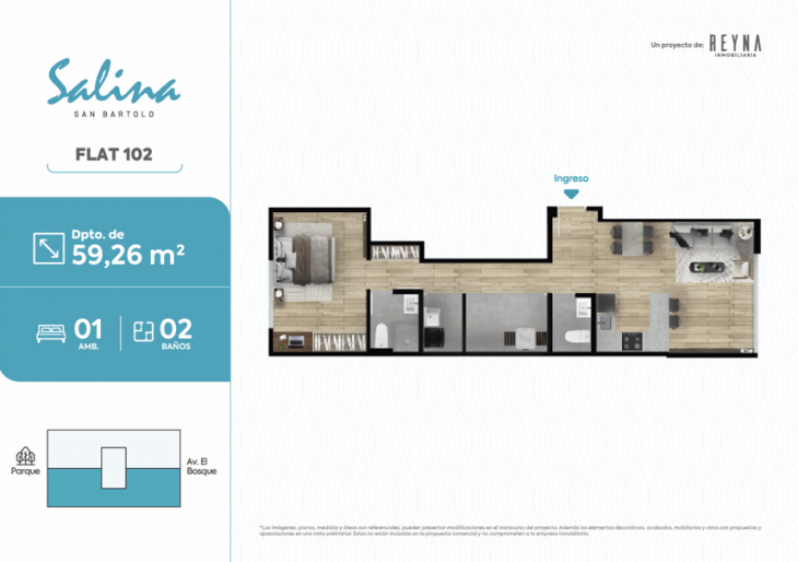 Plano del modelo TIPO 102 del proyecto Salina en San Bartolo