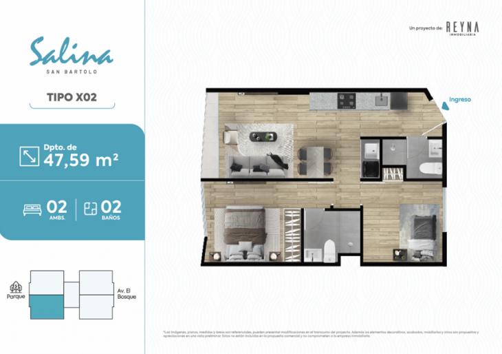 Plano del modelo TIPO X02 del proyecto Salina en San Bartolo