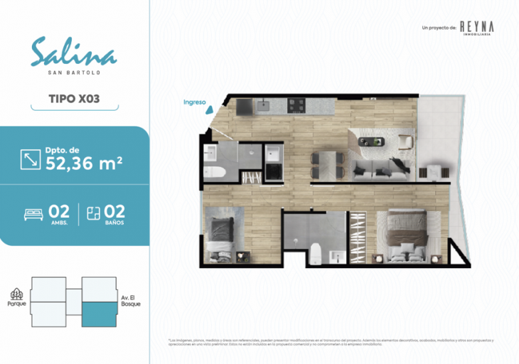 Plano del modelo TIPO X03 del proyecto Salina en San Bartolo