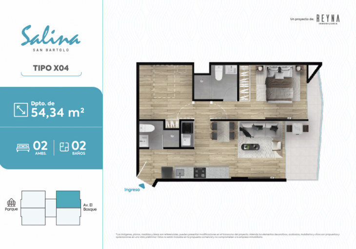 Plano del modelo TIPO X04 del proyecto Salina en San Bartolo