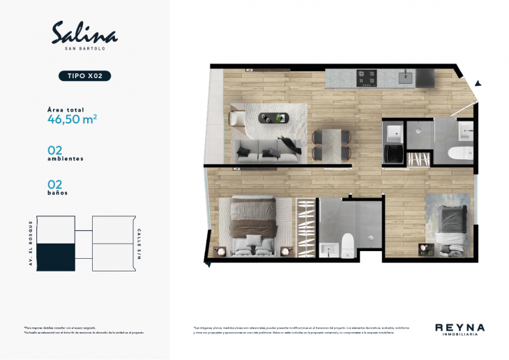 Plano del modelo TIPO X02 del proyecto Salina en San Bartolo