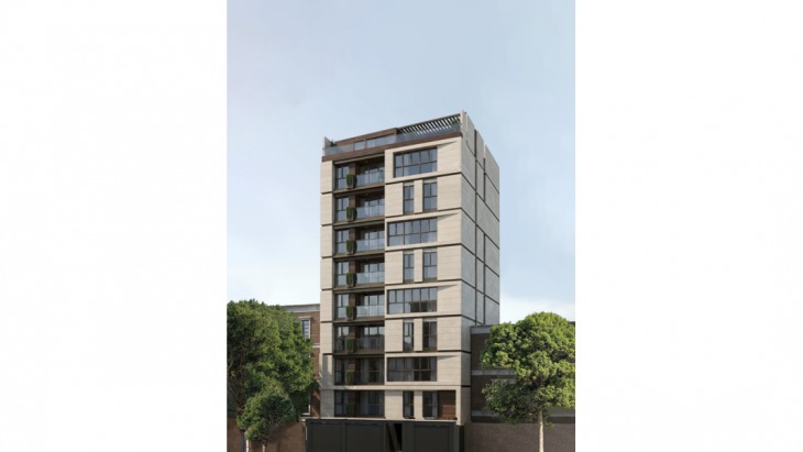 Fachada principal del proyecto Amber Park en San Miguel