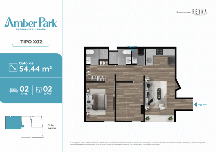 Plano del modelo TIPO X02 del proyecto Amber Park en San Miguel