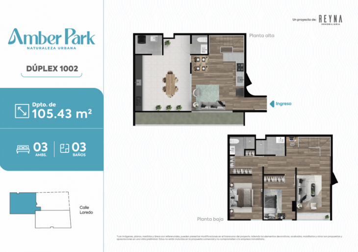 Plano del modelo DÚPLEX 1002 del proyecto Amber Park en San Miguel