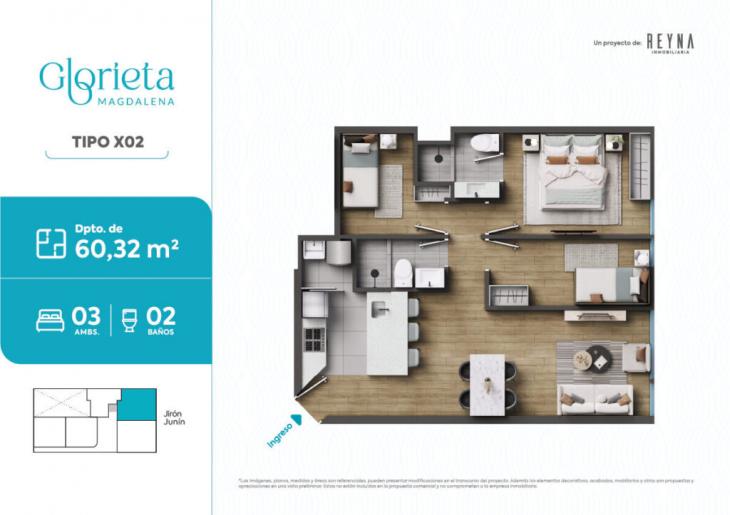 Plano del modelo TIPO 2 del proyecto Glorieta en Magdalena Del Mar