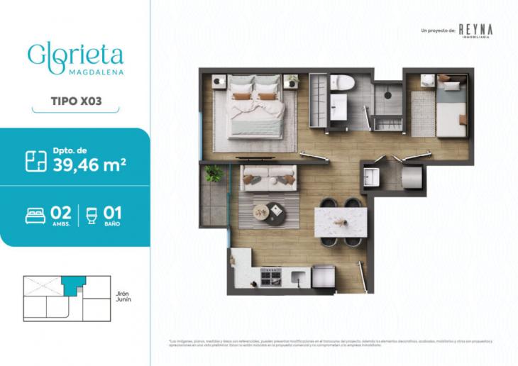 Plano del modelo TIPO 3 del proyecto Glorieta en Magdalena Del Mar
